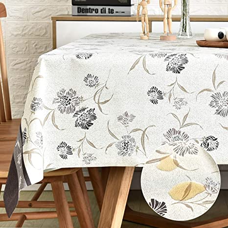 LOHASCASA Vinyl Oilcloth Tablecloth Rectangle Water Resistant/Oil-Proof Wipeable PVC Heavy Duty Reusable Plastic Tablecloths for Dining Tables Extra Large - Flower Grey 54 x 108 Inch