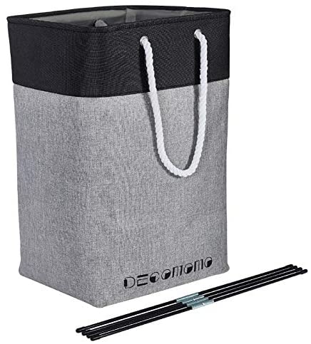 DECOMOMO Storage Bins, Nursery Hamper Canvas Foldable Laundry Basket with 85.8 Liter XL Container Long Cotton Rope Handles for Kids, Pets, Toys, Bedroom, Clothes, Off-Season, Sheets, Towels (Black, 1)