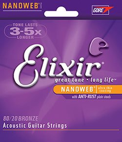 Elixir Nanoweb Light 80/20 Bronze Acoustic Guitar Strings 11052