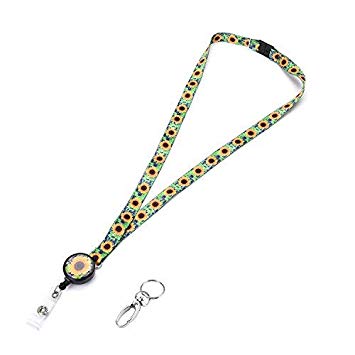 Grekywin Sunflowers Breakaway Lanyard for ID Badge, Badge Holder with Retractable Badge Reel for Women with Breakaway Safety Clasp