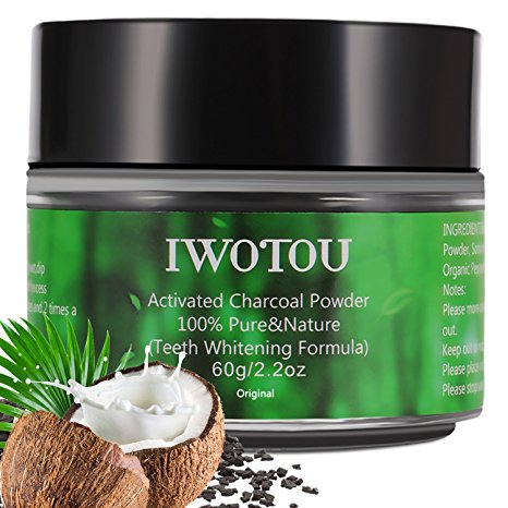 Iwotou Teeth Whitening Charcoal Powder, Natural Activated Charcoal Teeth Whitener of Organic Coconut Shells [UPGRADE Special Formula - EASIER To Rinse]