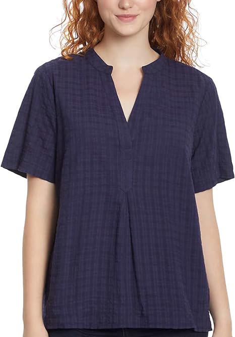 Gloria Vanderbilt Women's V Neck Short Sleeve High-Low Hem Work Blouses Top