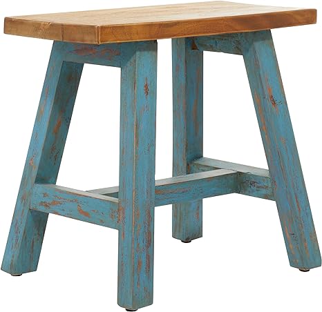 Deco 79 Wood Stool with Brown Wood Top, 20" x 14" x 18", Blue