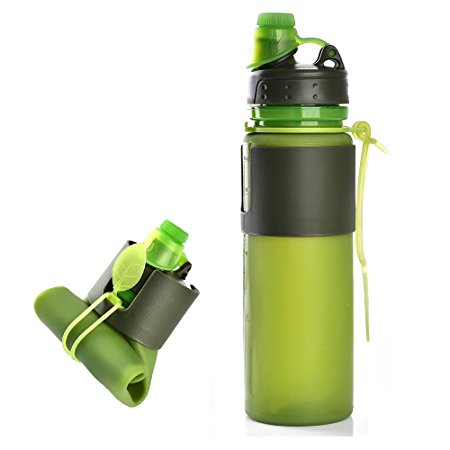 Collapsible Sports Water Bottle - Silicone Sports Bottle From ME.FAN - 500ML/16.94OZ - FDA Approved - BPA Free - Leak Proof - Portable Roll Up Bottle With a Screw Cap For Sports