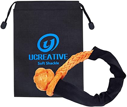 Ucreative Synthetic Soft Shackle 7/16 Inch x 20 Inch (35,000lbs Breaking Strength) with Extra Sleeves (Orange, 1-Pack)