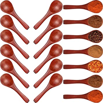 30 Pieces Small Wooden Spoons Mini Nature Wooden Spoons Mini Tasting Spoons Condiments Salt Spoons for Kitchen Cooking Seasoning Oil Coffee Tea Sugar (Dark Brown)