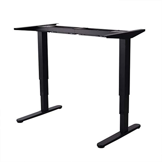 FLEXISPOT Height Adjustable Electric Standing Desk Frame Only Three-Stage Heavy Duty Steel Stand Up Desk with Automatic Memory Smart Keyboard(Black)