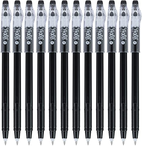 PILOT FriXion ColorSticks Erasable Gel Ink Stick Pens, Fine Point, Black Ink, 12 Count (13219)