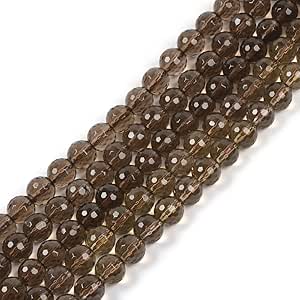 Natural Smoky Quartz 8mm Gemstone Faceted Round Loose Strand Beads for DIY Necklace Bracelet Jewelry Making 15 Inch