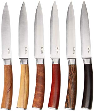 La Cote 6 Piece Steak Knives Set Japanese Stainless Steel in Gift Box (6 PC Steak Knife Set - Exotic Woods)