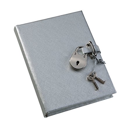 POST Journal with Lock, Saffiano Silver, 4.25 x 6-Inch