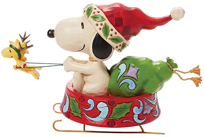 Enesco Peanuts Snooy Dashing Through The Holidays in Dog Bowl Sled Figurine