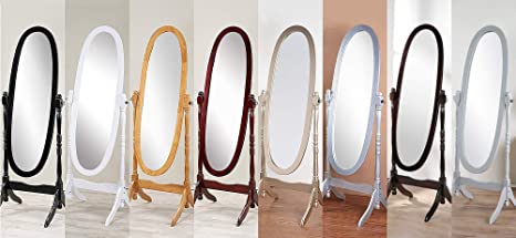 GTU Furniture Swivel Adjustable Full-Length Oval Wood Cheval Floor Mirror, in White/Black/Cherry/Oak/Silver/Gold Finish (Black)