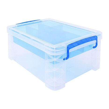 Super Stacker Divided Storage Box with Removable Divider Tray, 14.25" x 10.3" x 6.5", Clear (37371)