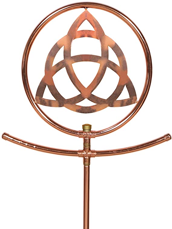 Esschert Design USA Celtic Knot Copper Water Sprinkler - Decorative Spinning Lawn Yard Ornament, Metallic Bronze - 35"