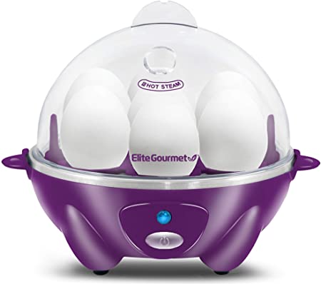 Elite Gourmet EGC007P Easy Electric 7 Egg Capacity Cooker, Poacher, Omelet Maker, Scrambled, Soft, Medium, Hard Boiled with Auto Shut-Off and Buzzer, BPA Free, Purple