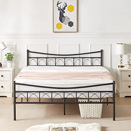 VECELO Metal Platform Bed Frames, Iron Mattress Foundation with Headboard and Footboard, No Box Spring Needed, No Noise/Easy Set Up, Full Size, Black