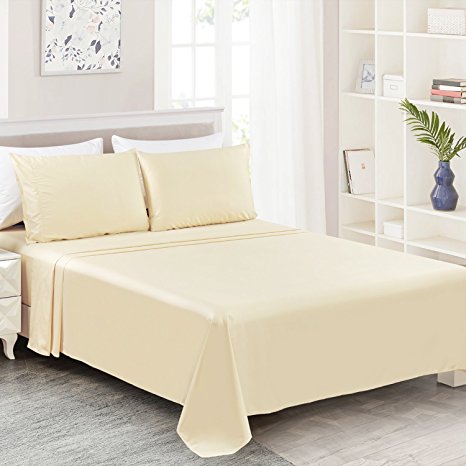 Luxury 4 Piece Bed Sheets Set 100% Cotton 1000 Thread Count-Ultra Soft,Hypoallergenic & Breathable,Queen Size Beige