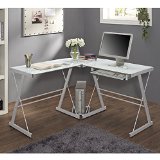 New 51 Corner Writing Computer Office Desk - White Metal and Tempered Glass