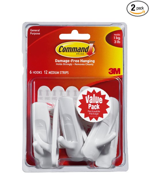 Command Medium Hooks, White, 6-Hook, 2-Pack