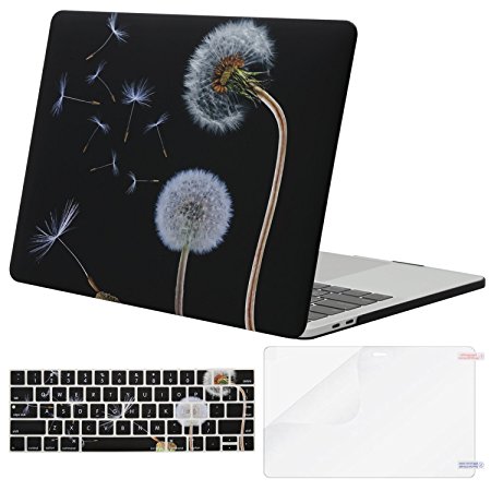 Mosiso MacBook Pro 13 Case 2017 & 2016 Release A1706/A1708, Plastic Pattern Hard Case Shell with Keyboard Cover with Screen Protector for Newest MacBook Pro 13 Inch, Black Dandelion