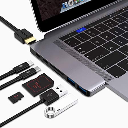 MAKETECH USB C Multi-Function Adapter Compatible 2016/2017/2018 MacBook Pro 13/15”- Thunderbolt 3 (40Gbps), 4k HDMI, Pass-Through Charging, SD/Micro Card Reader, 2 X USB 3.0 Ports (Space Grey)