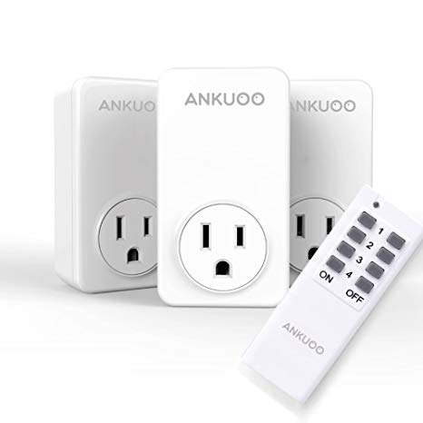 Remote Control Outlet Wireless Light Switch Power Plug By Ankuoo, Wireless Outlet For Household Appliances with 100 ft. Range, White (1 Remote   3 Outlets) Pack