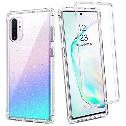 BENTOBEN Case for Galaxy Note 10  Plus 5G Crystal Clear Glitter 2 in 1 Slim Thin Shockproof Hybrid Hard Back TPU Bumper Protective Phone Case for Samsung Galaxy Note 10  Plus -Crystal Clear