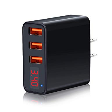 USB Wall Charger, Charger Adapter, Besgoods 3.4A 17W 3-Port USB Charger Block Home Travel Power Adapter with LED Display, Compatible iPhone Xs/XR/X/8/7/6, iPad, Samsung Galaxy S8 S7 S6 S5, LG, HTC