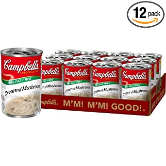 Campbell’s Condensed 98% Fat Free Cream of Mushroom Soup, 10.5 Ounce Can with Pop-Top Lid