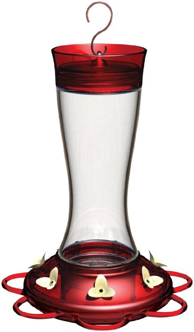 More Birds JEN-2299  Garnet Glass Hummingbird Feeder with Seven Feeding Stations, 20 fl. Oz. Capacity