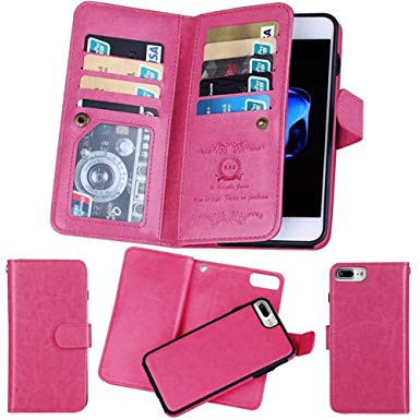 iPhone Xs Max Wallet Case and Detachable Case, Soundmae Multi-Function 2-in-1 Magnetic Separable PU Leather Wallet Case Flip Cover with Credit Card Holder forApple iPhone Xs Max 6.5", Rose Red