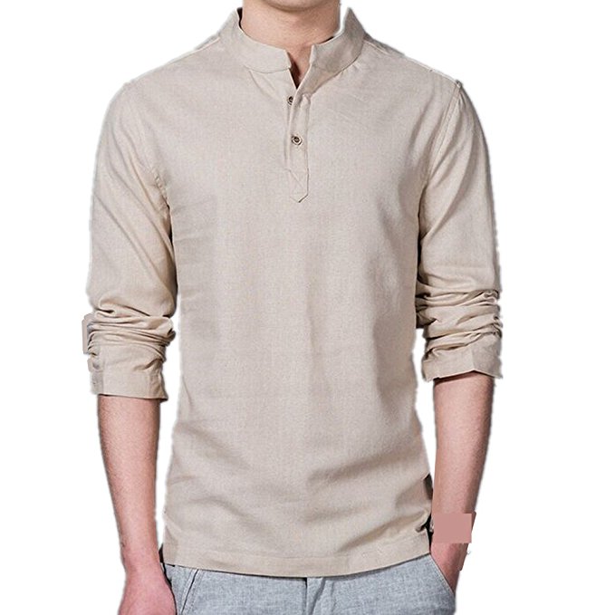 HZCX FASHION men's long sleeve cotton blends linen shirts pullover light shirt