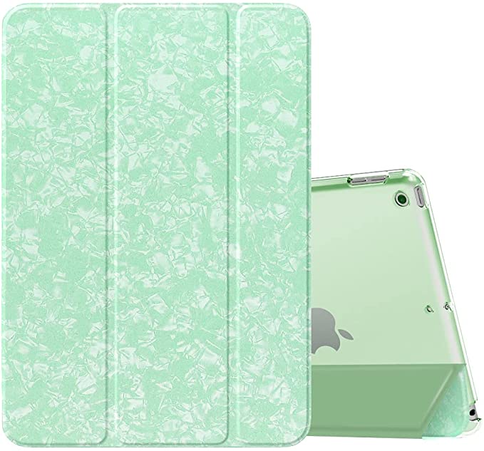 MoKo Case Fit New iPad 9th Generation 2021/8th Generation 2020/7th Gen 2019, iPad 10.2 Case - Slim Smart Shell Stand Cover with Translucent Frosted Back Protector, Mottled Green(Auto Wake/Sleep)