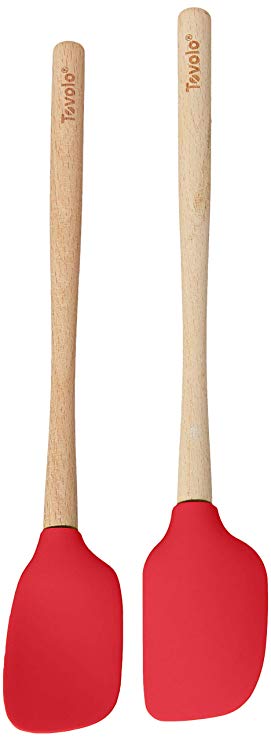 Tovolo Flex-Core Narrow Wood Handled Mini Spatula & Spoonula, Candy Apple Red - Set of 2