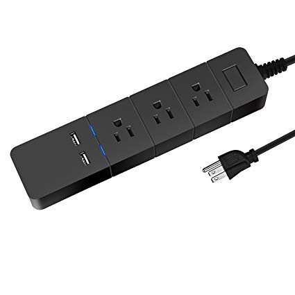 Power strip GotechoD, surge protector power strip with USB ports, 3 AC outlets   2 USB charging ports 2.4 A max, with 6ft Extension Cord,perfect for home/office(black)