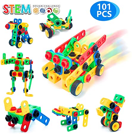 ZoZoplay STEM Toys 101 Piece Educational Construction Engineering Building Blocks Classroom Learning Toys Set Best Gift for Boys & Girls Ages Year Old 3 4 5 6 7 8 9 10 Creative Kids Fun Activity