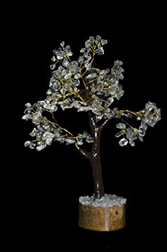 Crocon Natural Healing Gemstone Crystal Bonsai Fortune Money Tree for Good Luck, Wealth & Prosperity Spiritual Gift Size 10-12 Inch (Clear Quartz (Golden Wire))