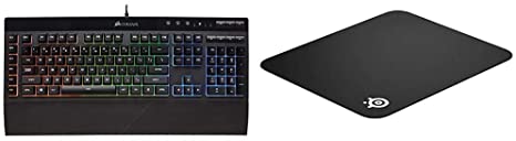 Corsair K55 RGB Gaming Keyboard & SteelSeries QcK Gaming Surface - Medium Cloth Mouse Pad of All Time - Optimized for Gaming Sensors