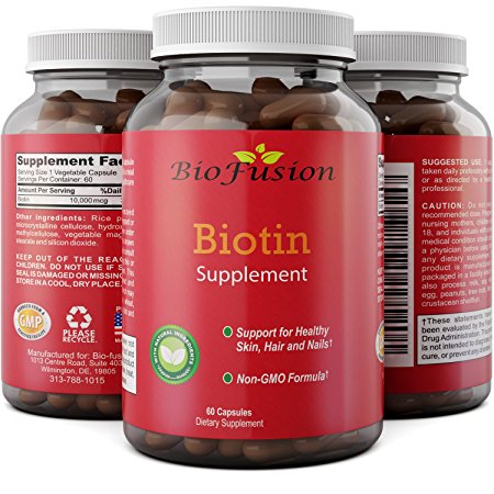Pure Biotin Supplement - Vitamin B7 for Hair Loss - Strengthens Hair to Reduce Breakage - Good for Skin and Nails - Aids Digestion and Helps Stop Thinning Hair - For Women and Men - By Biofusion