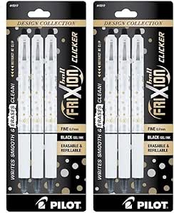 PILOT (2) FriXion Clicker Erasable Design Collection Dots, Refillable & Retractable Gel Ink Pens, Fine Point (0.7mm), Black Ink, 3-Pack (15217)