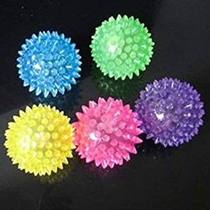 Science Purchase Light-up Flashing LED Spiky Squeaky Balls, Blinking Sensory Toys, 6 Pack - Colors May Vary (78BWLEDBALL6PK)