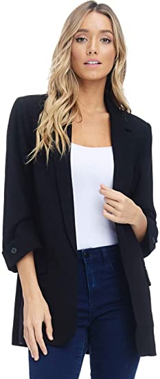Alexander   David Women’s Open Front Blazer Jacket Suit, Loose Fit ¾ Sleeve Woven Work Blazer with Pockets