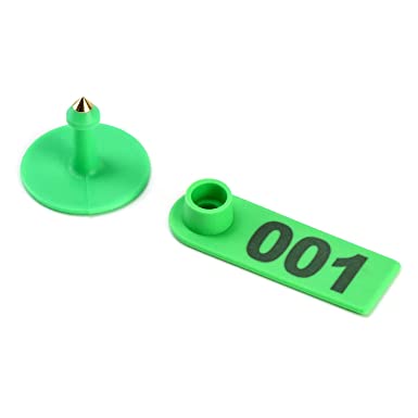 QWORK Cattle Ear Tag, 001-100 Number Plastic Livestock/Animal Ear Tags for Marking Pigs Cattle Sheep(Green)