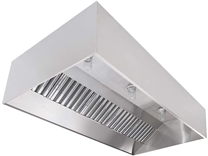 Commercial Kitchen Restaurant Duty Exhaust Hood, Wall Canopy Stainless Steel Exhaust Hood with Baffle Hood Filters, High Temperature Light Fixtures, and 10” Round Exhaust Riser (4' Long Hood)
