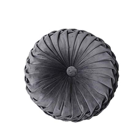 YunNasi Round Velvet Pleated Pillow Filled Cushion Chair Decorative Throw Pillow Home for Home Sofa Bed Car Decor 13 inch (Dark Grey)