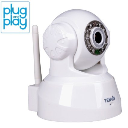 TENVIS JPT3815W Wireless IPNetwork Security Surveillance Camera Remote Video Monitoring Screen Capture Pan and Tilt Plug and Play with Two-Way Audio and Night Vision Motion Detection with Instant Alert White