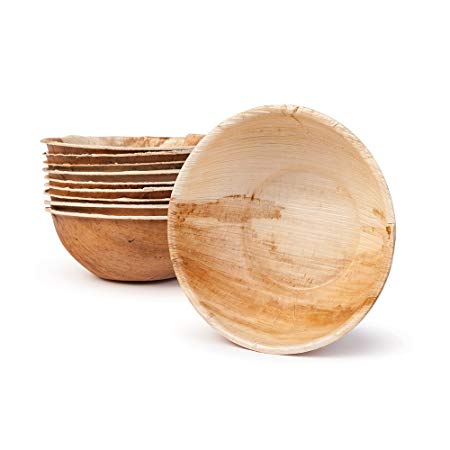 BIOZOYG Environmentally disposable tableware made out of palm leaves | 200 pieces Palm leaf Bowls 425ml Ø15cm round | Disposable Salad bowl, Dip Soup bowl, Serving bowls, Snack trays