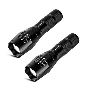 2Pcs Tactical Flashlight, Water Resistant Military Grade Tac Light with 5 Modes and Zoom Function XML-T6 1000 Lumens Ultra Bright, Biking, Camping