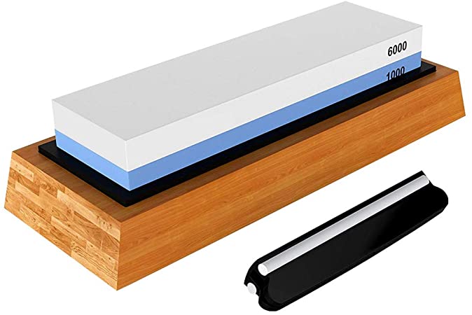 Annurssy Multi-function 1000/6000 Double-sided Sharpening Whetstone, Advanced Kitchen Sharpener Waterstone With Anti-slip Bamboo Base & Angle Guide